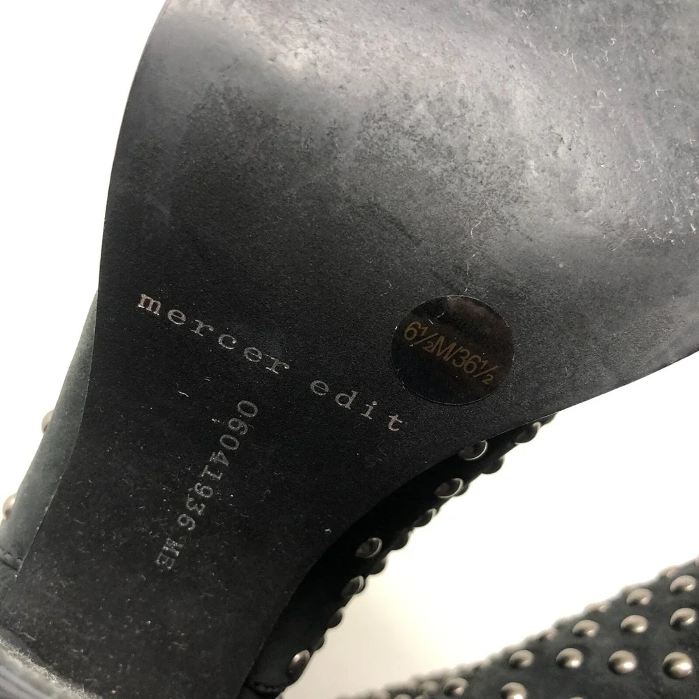 Mercer Edit Black Leather Full Monty Studded Booties Womens 6.5 Almond Toe 4